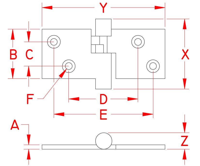 Stainless Steel Heavy Duty Take Apart Hinge, S3824-2000, Line Drawing Stainless Steel Heavy Duty Take Apart Hinge, S3824-2000, Line Drawing